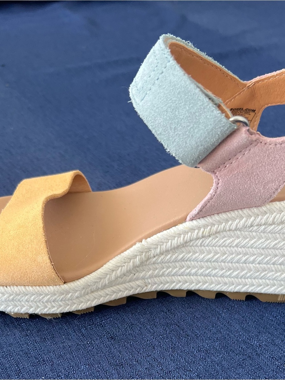 SOREL-Women’s Espadrille Wedge Sandals - Peach, Light Blue & Pink - Picture 3 of 7